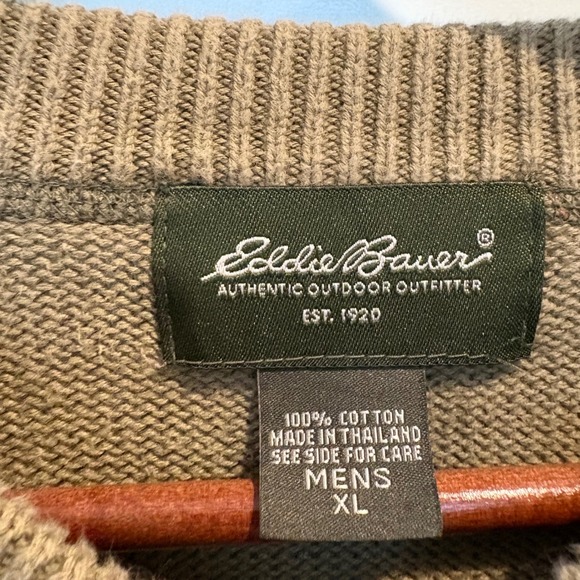 Eddie Bauer Cotton Knit Henley Sweater Men XL Olive Green Rib Collar Outdoor Y2K - Picture 2 of 12